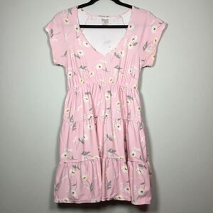 Pink fit n flare dress with flower pattern fairy Fairycore feminine size M (7-9)